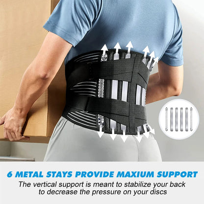 Breathable Back Brace for Lower Back Pain Relief – Lumbar Support Belt with 6 Stays for Men and Women