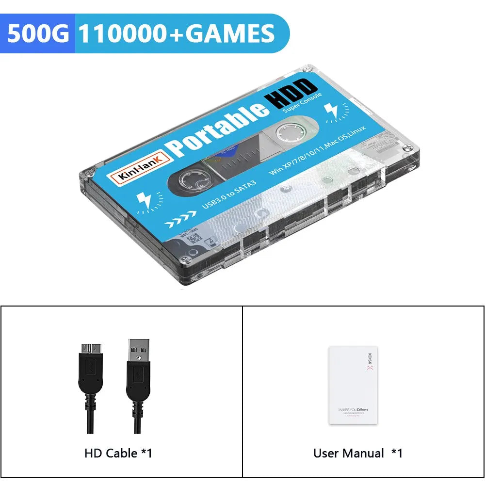 KINHANK Super Console 500G - Ultimate Gaming HDD with 110,000 Video Games & 70 Emulators for DC, MAME, SS, NAOMI, PS2, and PS1Plug and Play Batocera OS